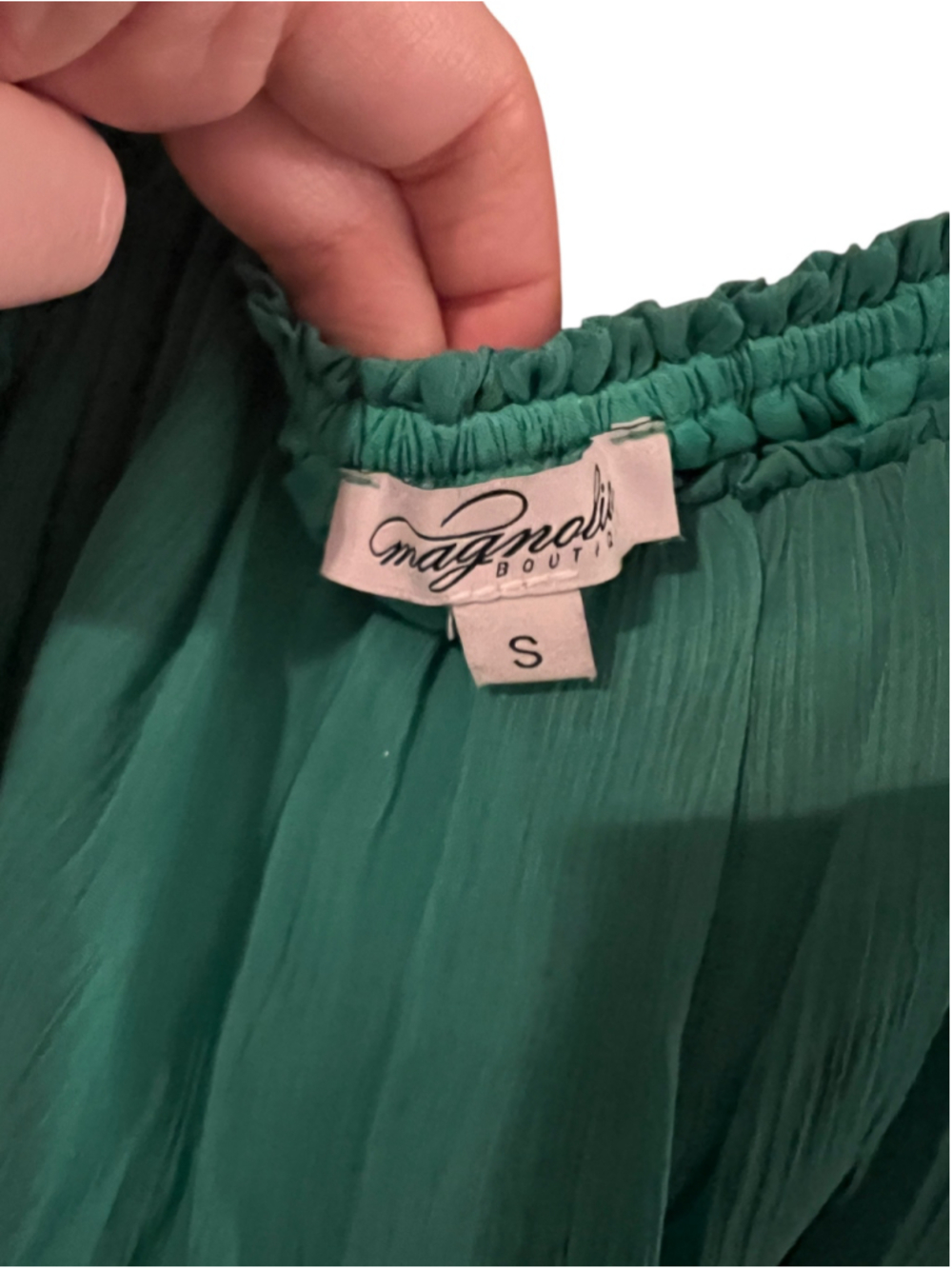 Emerald Green Boho Maxi Dress Puff Sleeve Smocked Waist Size S - Picture 5 of 6
